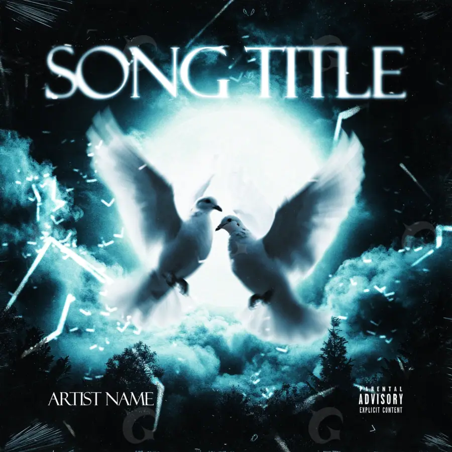 Portada para canción «Blue Cloud»: nube y ave; color azul