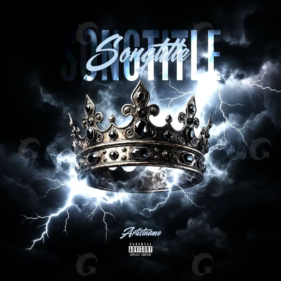 Arte de portada musical «Blue Crown»: corona y metal; color azul