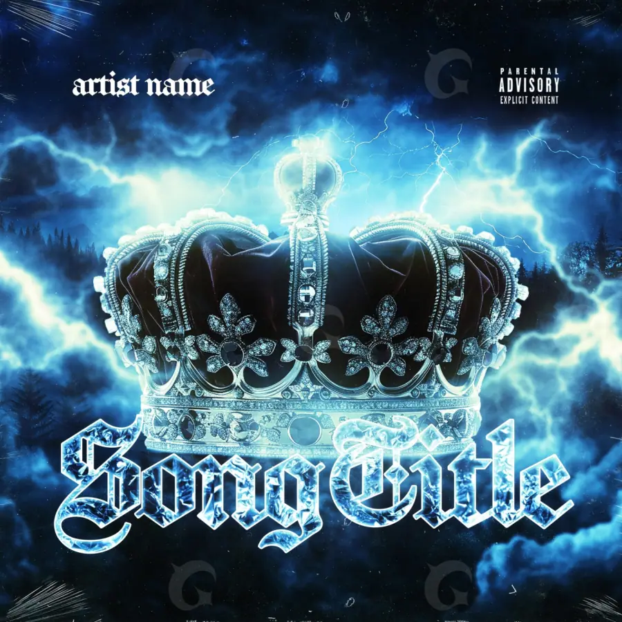 Portada para canción «Blue Crown»: corona y rayo; color azul