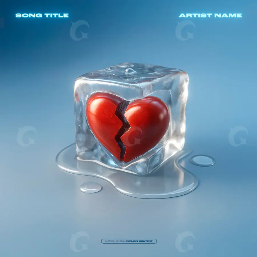 Premade cover art “Blue Cube”: cube and heart, blue tones