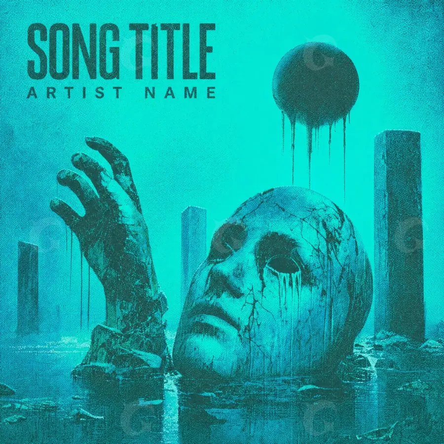 Portada para canción «Blue Face»: rostro y mano; color azul
