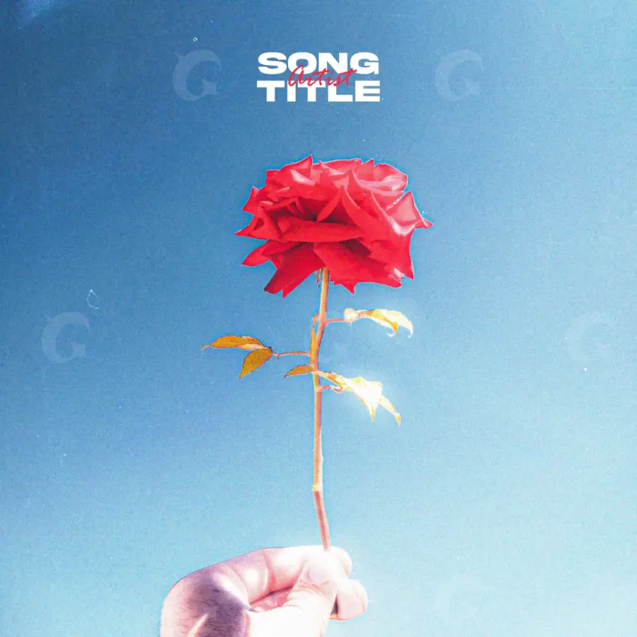 Portada para canción «Blue Hand»: mano y rosa; color azul