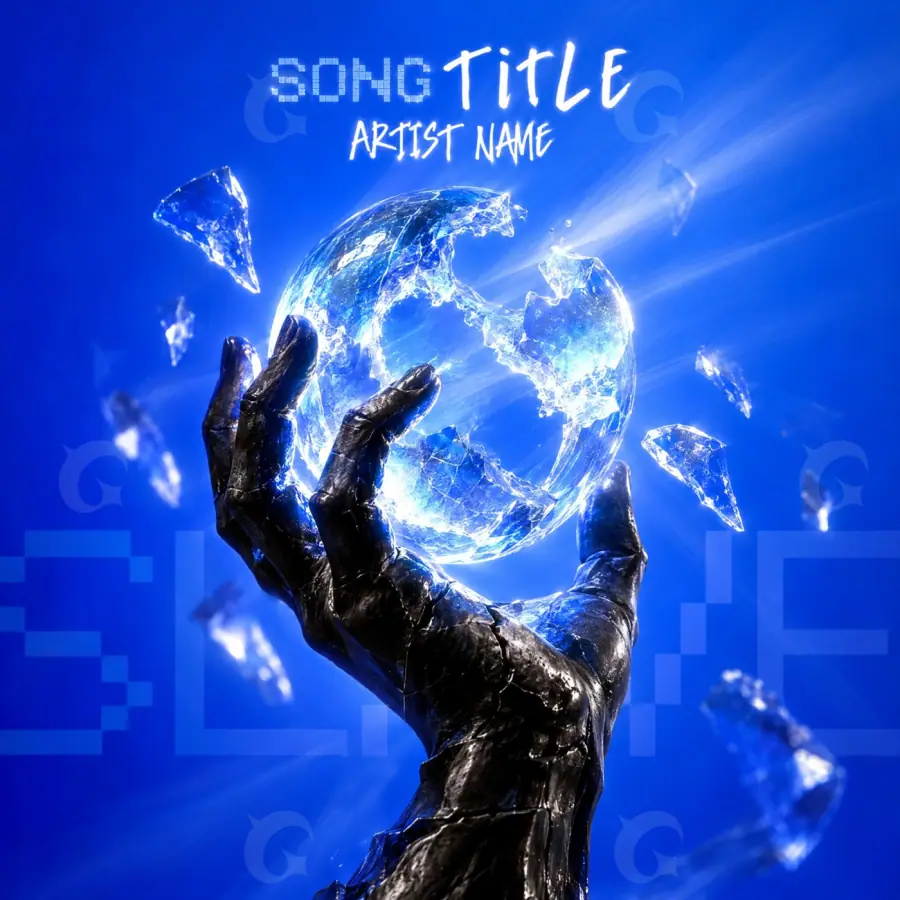 Premade cover art “Blue Hand”: hand and glass, blue tones
