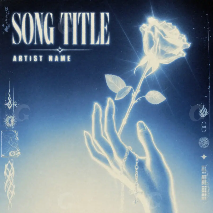 Album cover art “Blue Hand”: hand and flower, blue tones