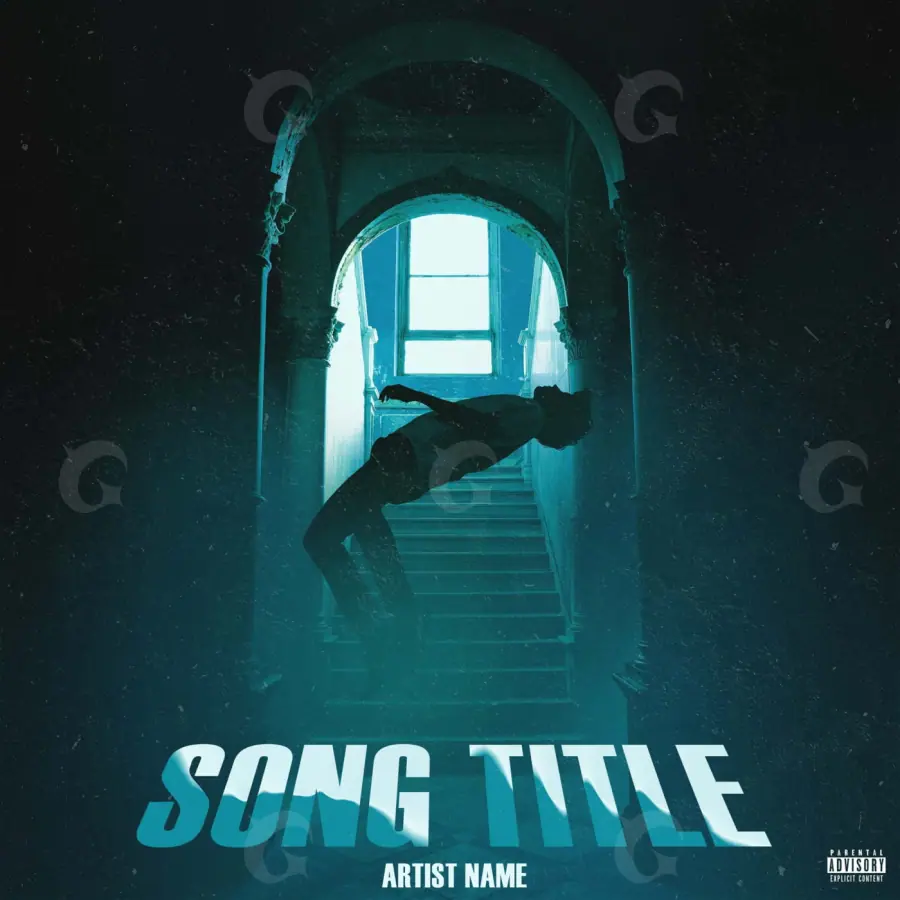 Album cover art “Blue Man”: man and stairs, blue tones