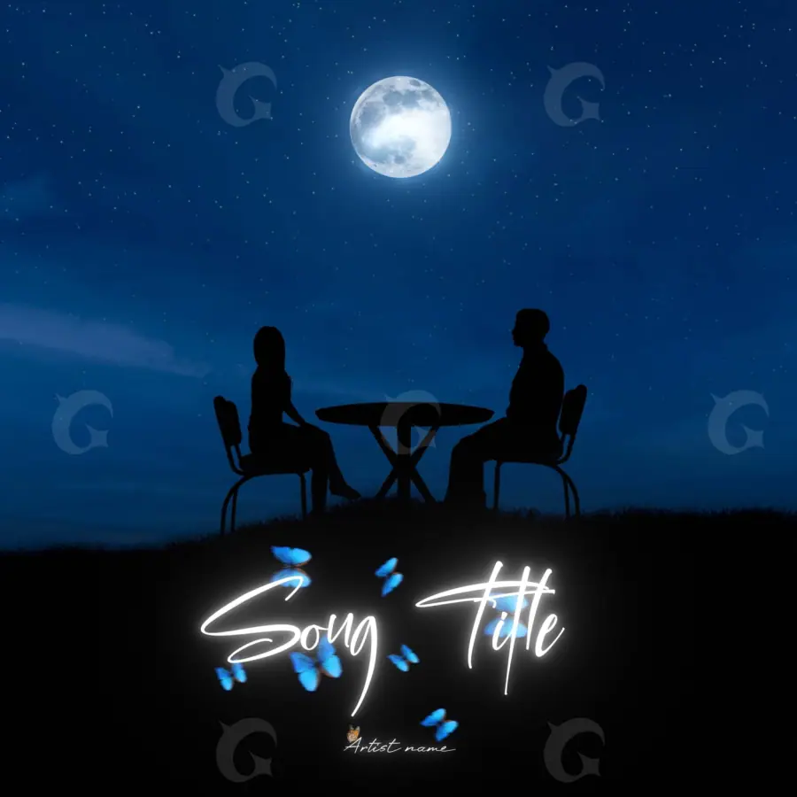 Portada para canción «Blue Moon»: luna y metal; color azul