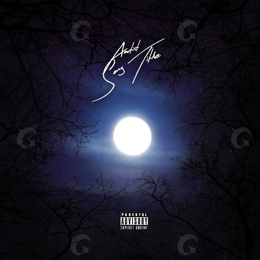 Portada para canción «Blue Moon»: luna y árbol; color azul