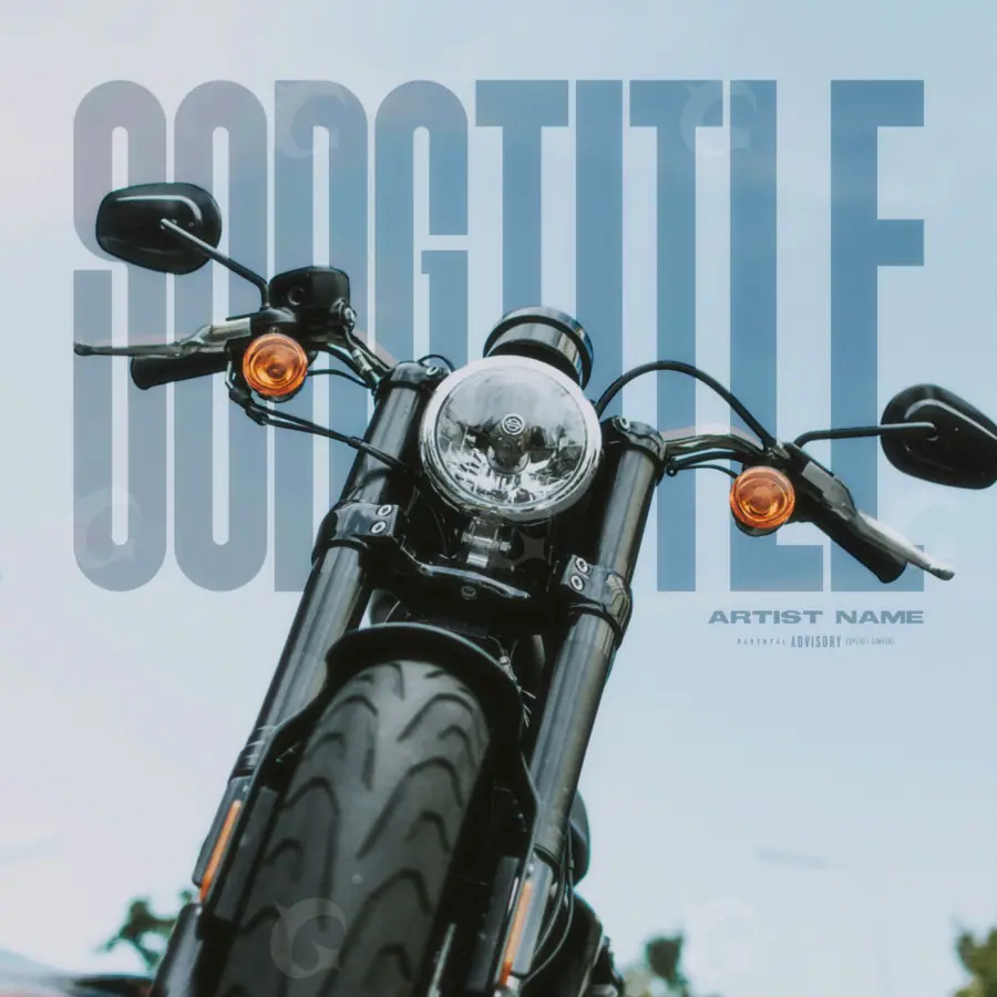 Premade cover art “Blue Motorbike”: motorbike and mirror, blue tones
