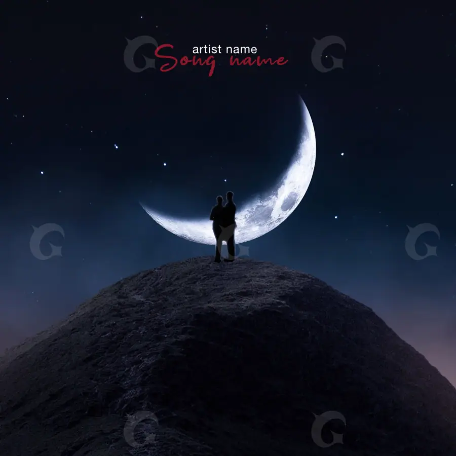 Premade cover art “Blue Mountain”: mountain and moon, blue tones