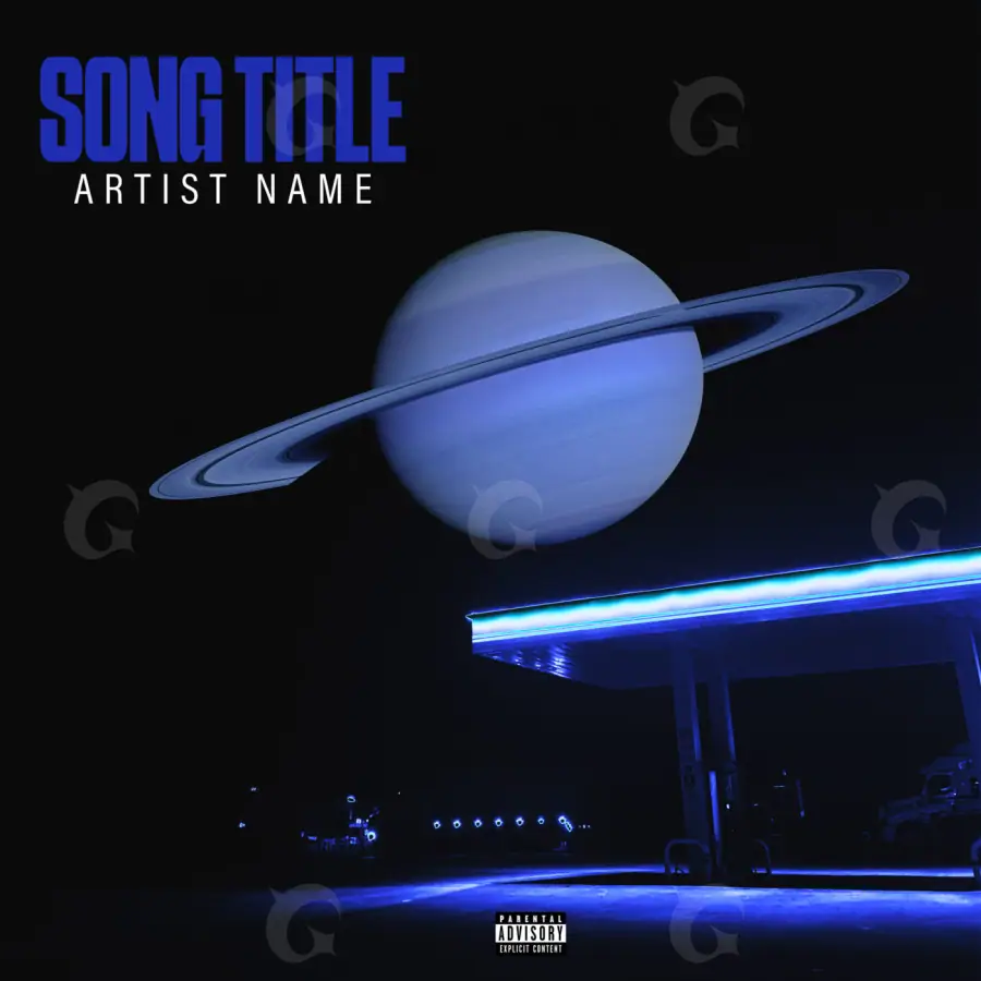 Arte de portada musical «Blue Planet»: planeta y edificio; color azul