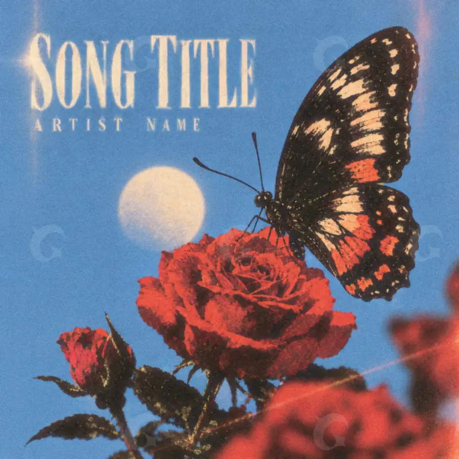 Music cover artwork “Blue Rose”: rose and butterfly, blue tones