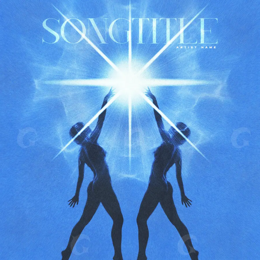 Обложка для песни «Blue Silhouette»: силуэт и солнце; палитра — синяя