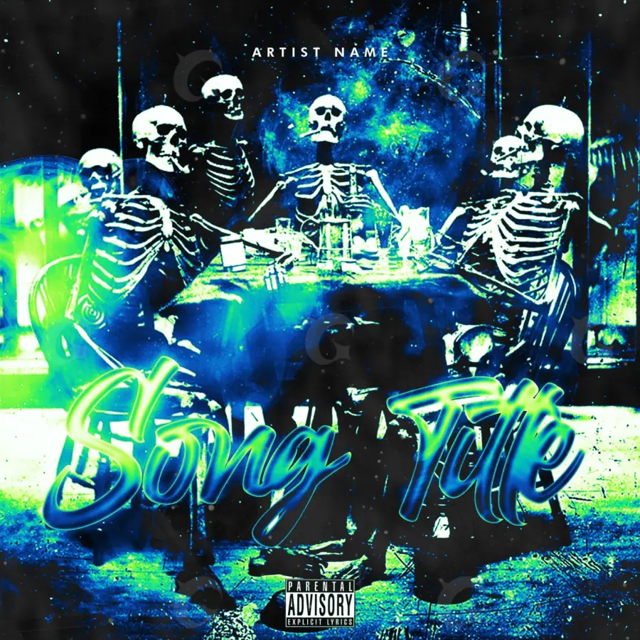 Premade cover art “Blue Skeleton”: skeleton, blue tones