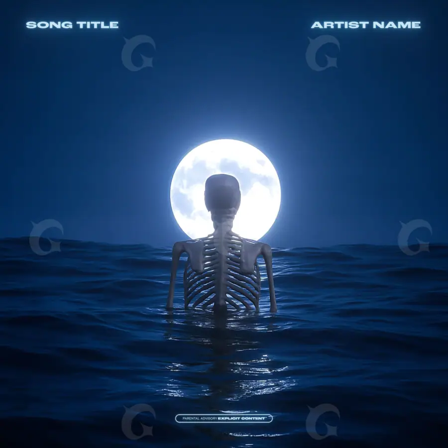 Обложка для альбома «Blue Skeleton»: скелет и вода; палитра — синяя