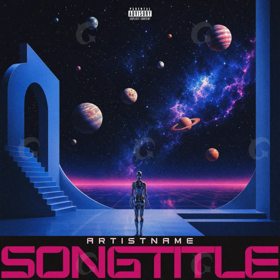 Arte de portada musical «Blue Skeleton»: esqueleto y escalera; color azul