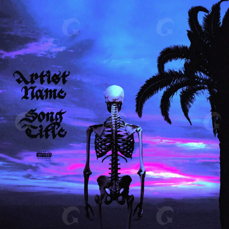 Portada prediseñada «Blue Skeleton»: esqueleto y palmera; color azul