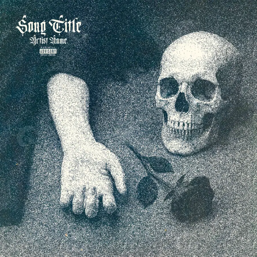Готовая обложка для трека «Blue Skeleton»: скелет и рука; палитра — синяя