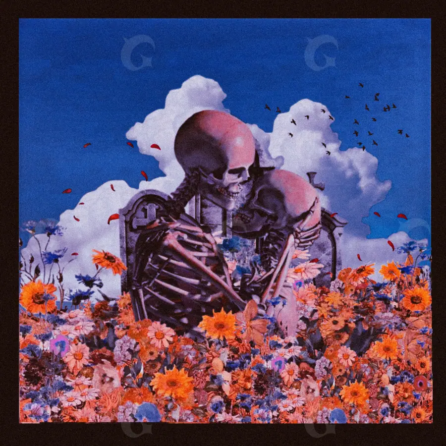 Обложка для альбома «Blue Skeleton»: скелет и цветок; палитра — синяя
