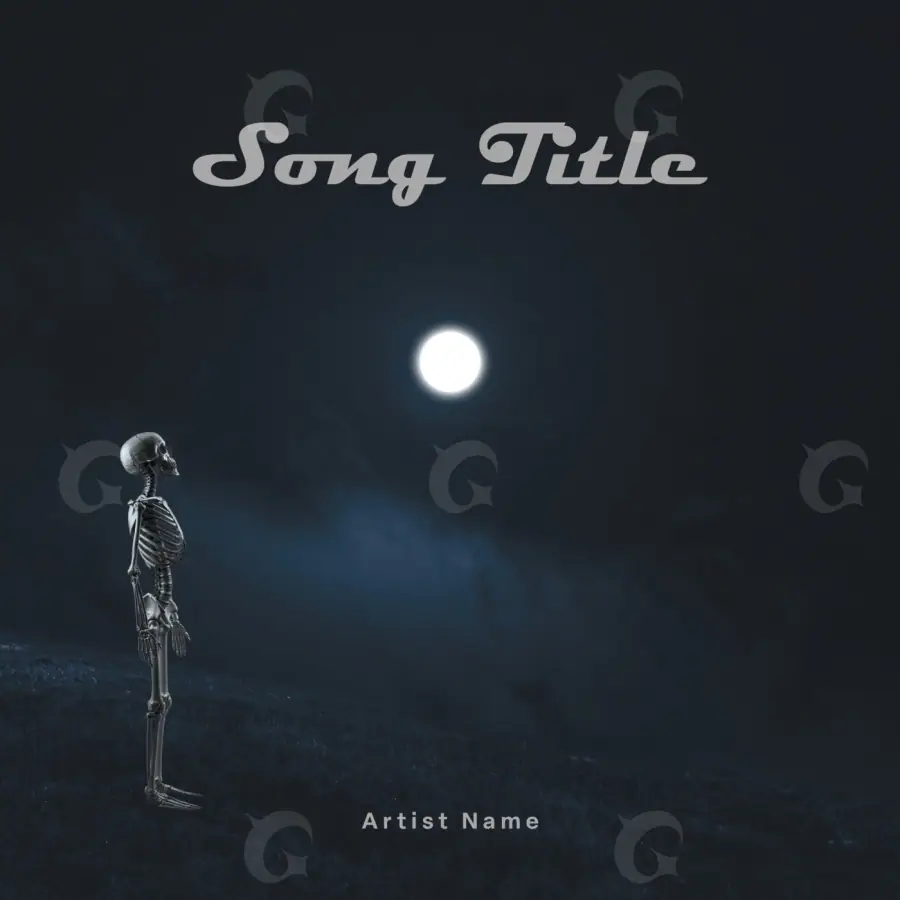 Album cover art “Blue Skeleton”: skeleton and moon, blue tones