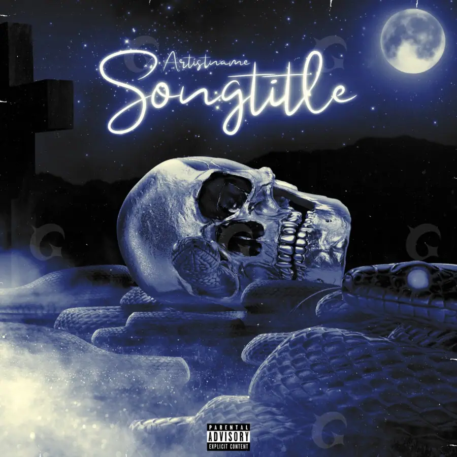 Portada prediseñada «Blue Skull»: calavera y luna; color azul
