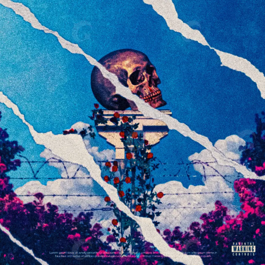 Premade cover art “Blue Skull”: skull and flower, blue tones