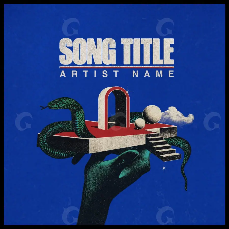Arte de portada musical «Blue Snake»: serpiente y nube; color azul