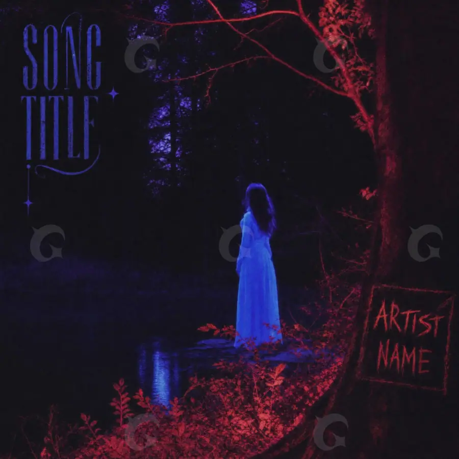 Album cover art “Blue Woman”: woman and tree, blue tones