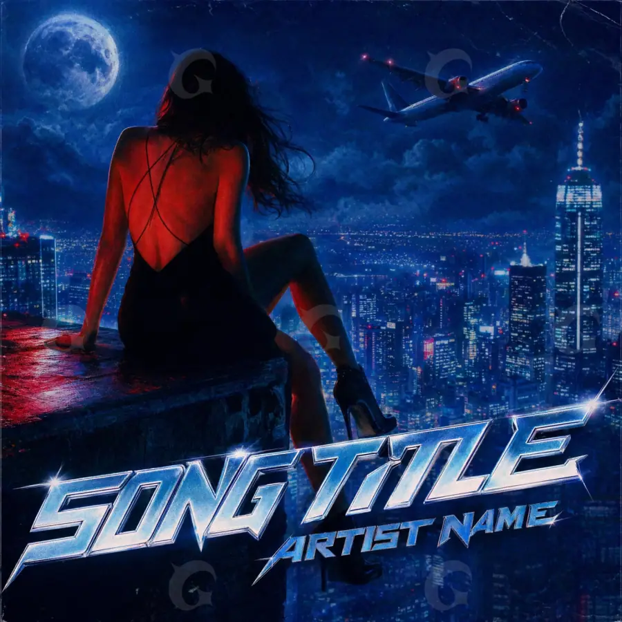 Album cover art “Blue Woman”: woman and city, blue tones