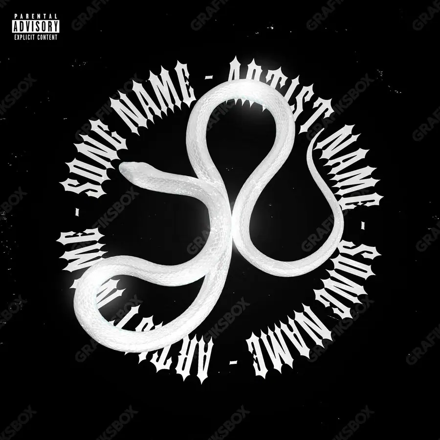 Premade album cover “White Snake” — harsh imagery in a low-key frame in a monochrome palette