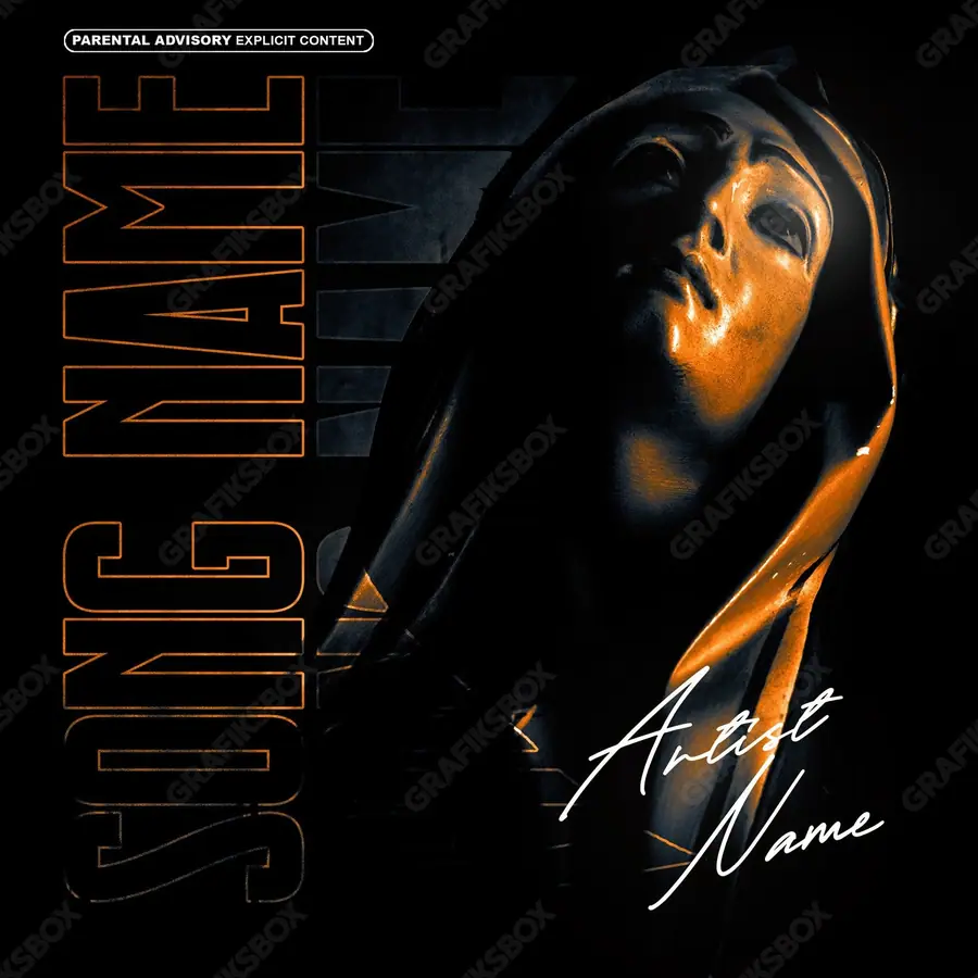 Portada de álbum prediseñada «Virgin» — un encuadre que no encaja en una sola categoría, en una gama naranja
