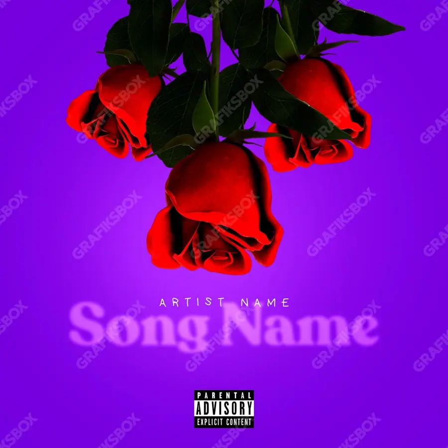 Premade album cover “Amore” — an original visual idea with no close match in the catalogue in a purple palette