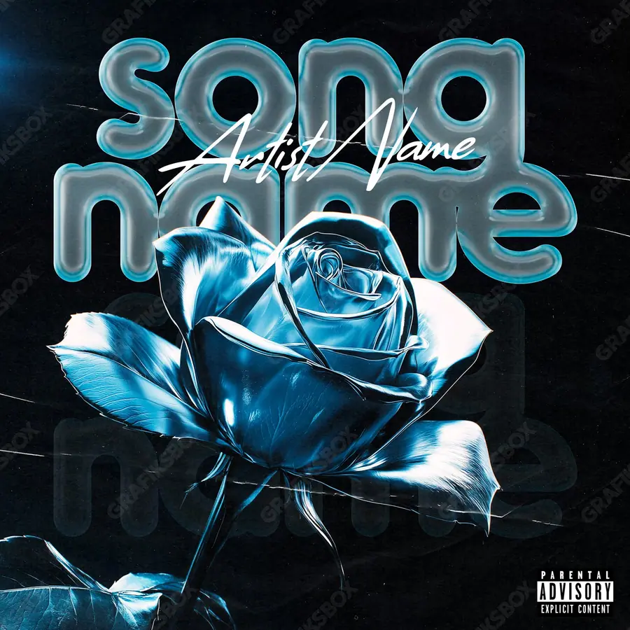 Premade album cover “Solid Flower” — flowers in frame and a soft colour range in a blue palette