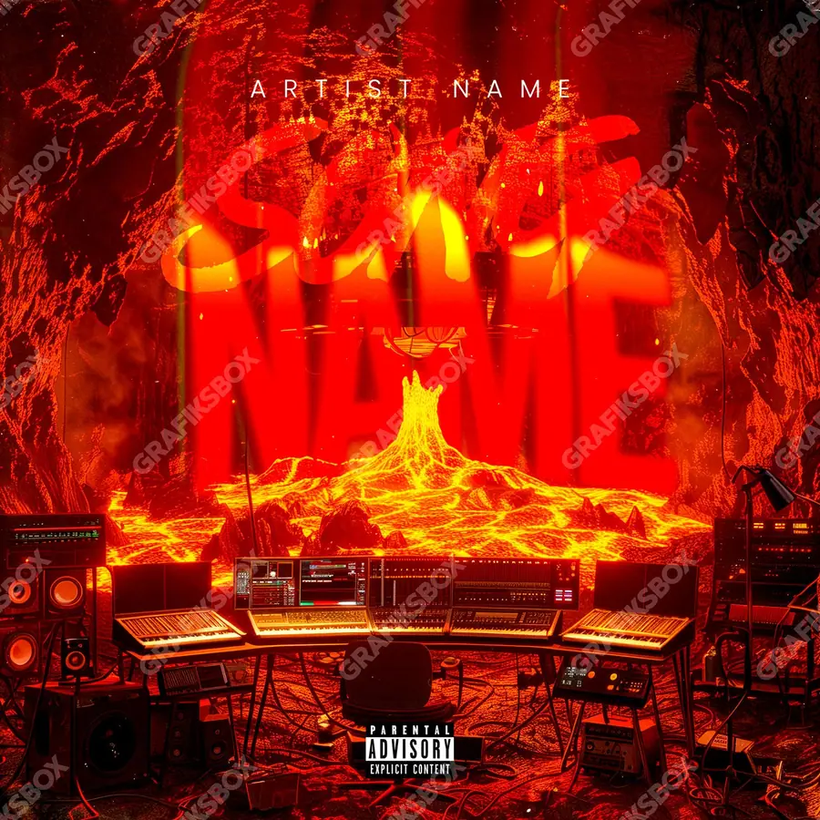 Premade album cover “Lava Studio” — a frame that refuses to sit in one category in a red palette