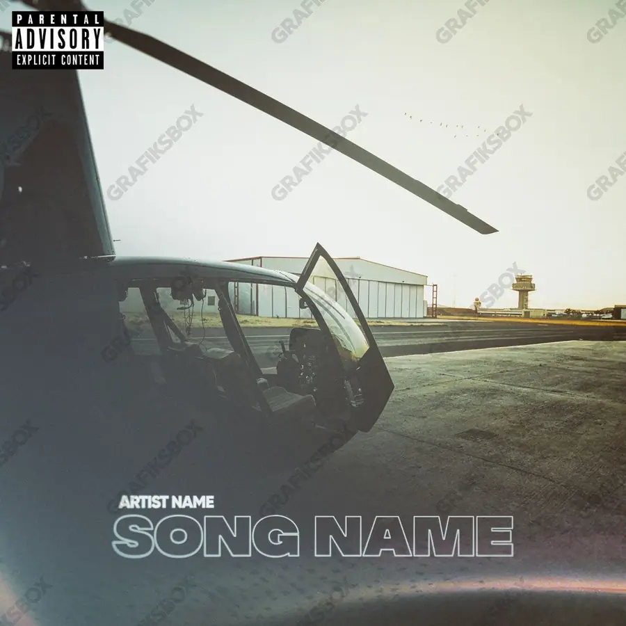 Portada de álbum prediseñada «Private Helicopter» — una idea visual original sin equivalente cercano en el catálogo, en una paleta monocroma