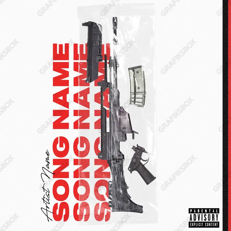 Portada de álbum prediseñada «Rifle Kit» — un motivo con carácter propio, en tonos rojos intensos