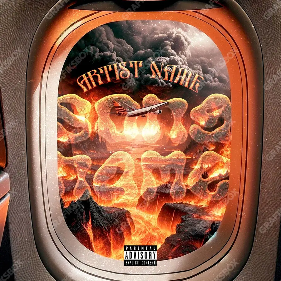 Готовая обложка для трека в мрачной эстетике «Hell Trip» — тёмный арт с жёсткими образами, в оранжевых тонах