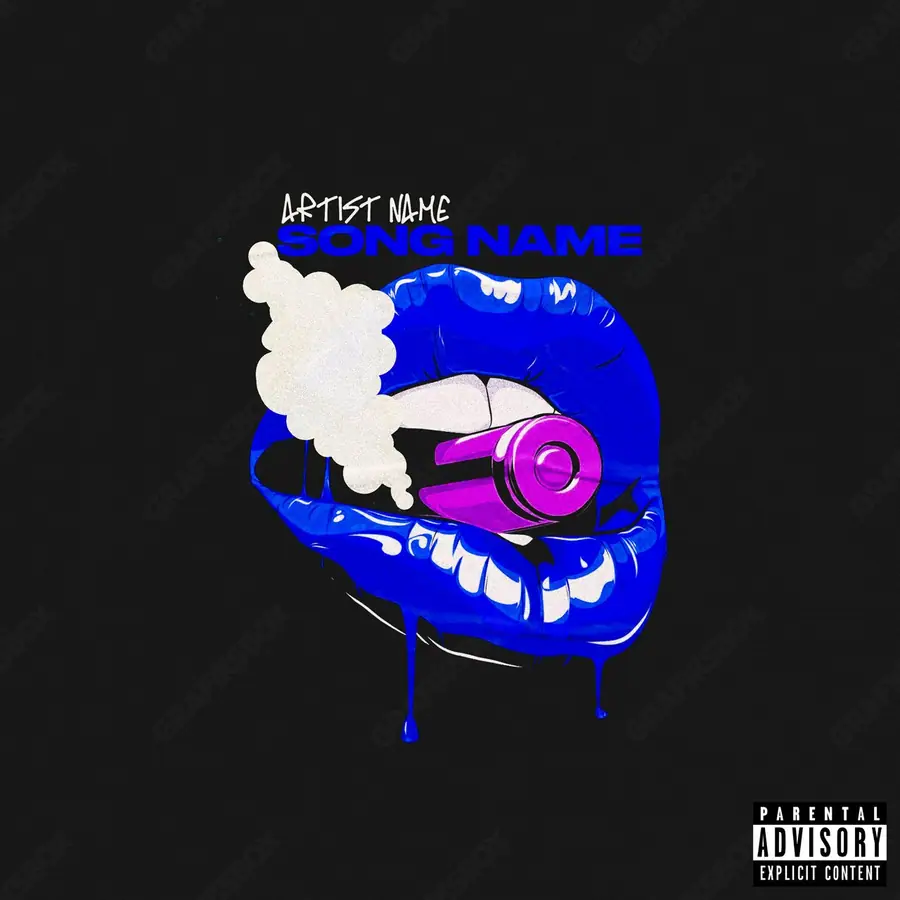 Portada de álbum prediseñada «Blue Lips» — una figura femenina con luz suave y dirigida, en tonos azules fríos