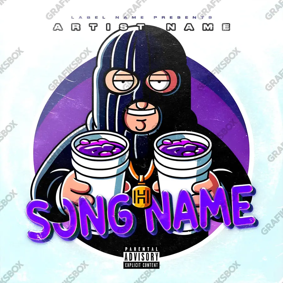 Portada de álbum prediseñada «Cup Thief» — un encuadre que no encaja en una sola categoría, en tonos violetas