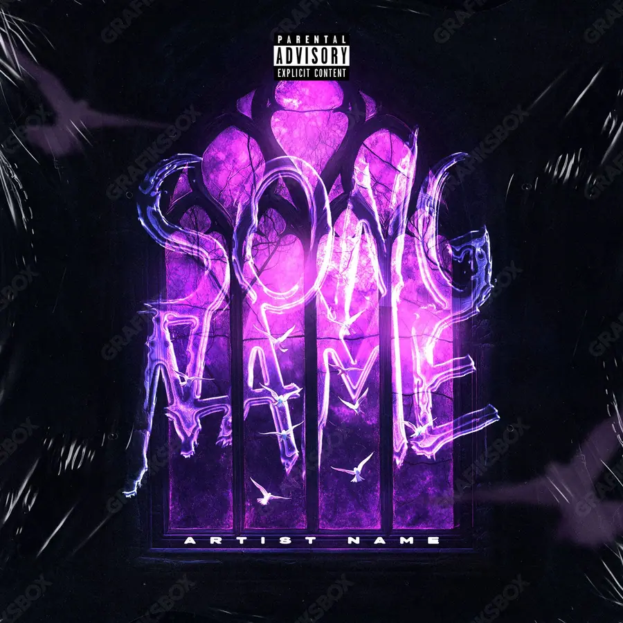 Premade album cover “Evil Church” — an original visual idea with no close match in the catalogue in a purple palette