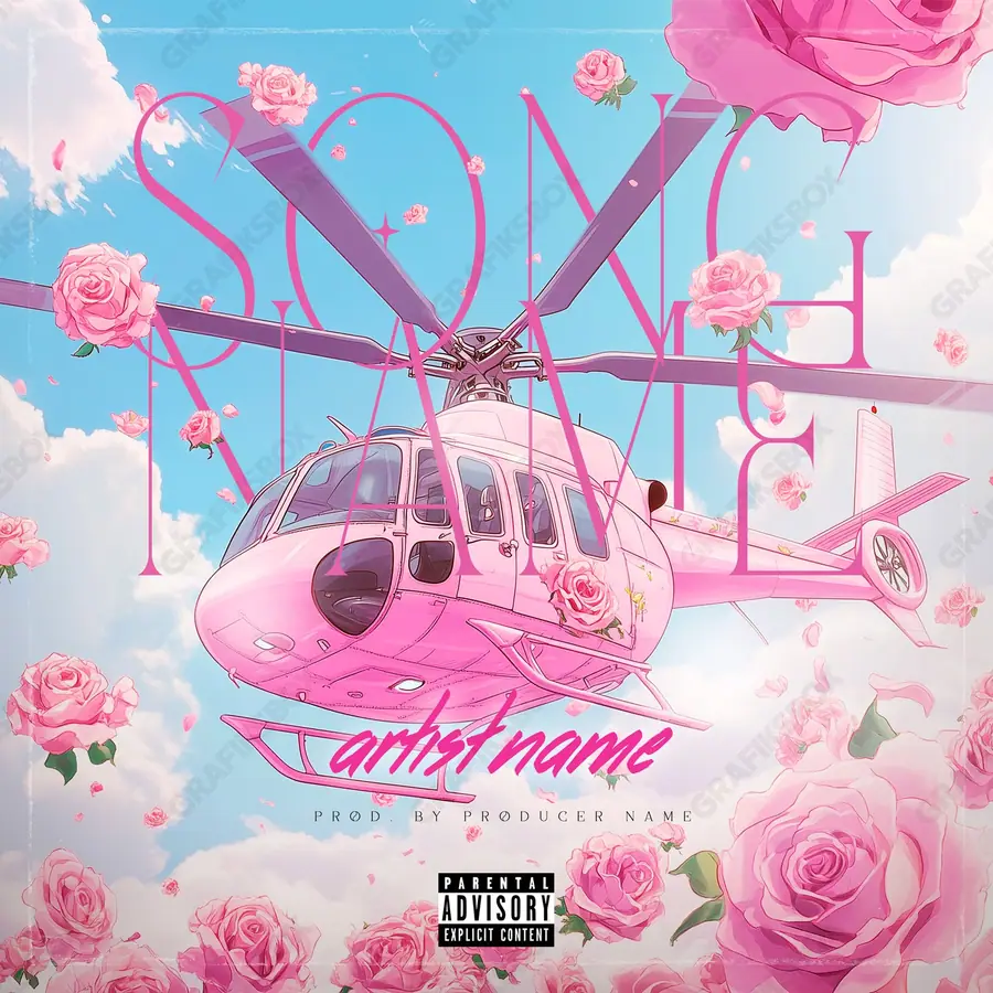 Portada de álbum prediseñada «Rosecopter» — una idea visual original sin equivalente cercano en el catálogo, en una gama azul