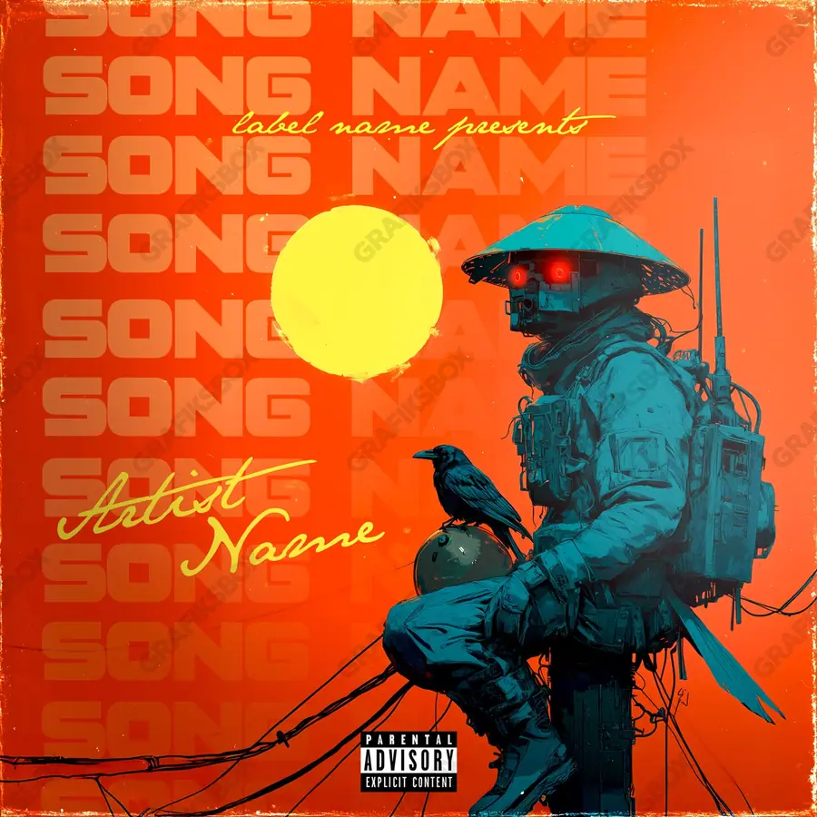 Portada de álbum prediseñada «Cyber Shaolin» — un motivo con carácter propio, en matices anaranjados