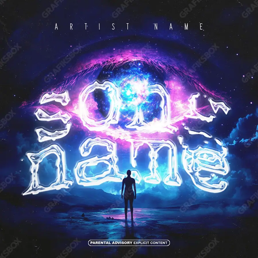 Premade album cover “All Seeing” — a subject with a character of its own in a blue palette