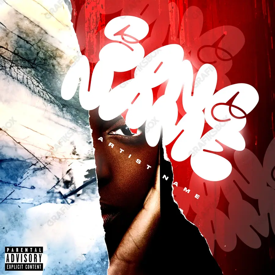 Portada de álbum prediseñada «Clipping» — una idea visual original sin equivalente cercano en el catálogo, en tonos rojos intensos