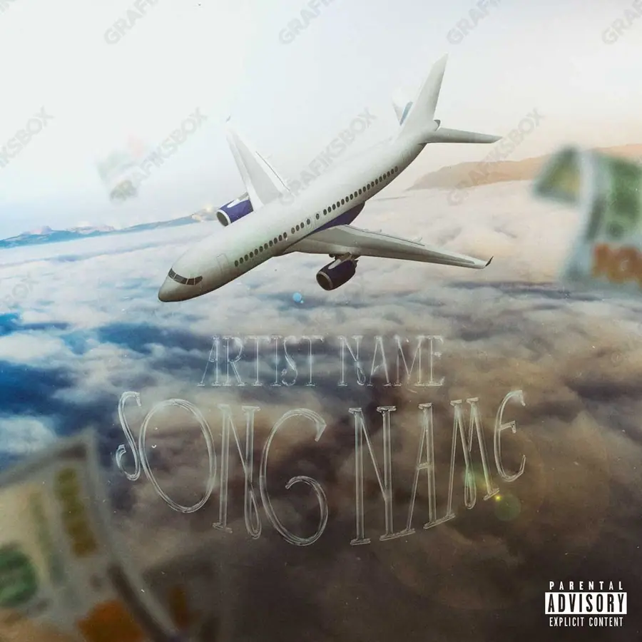 Portada de álbum prediseñada «Flying High» — naturaleza en cuadro: cielo, agua y aire, en tonos azules fríos
