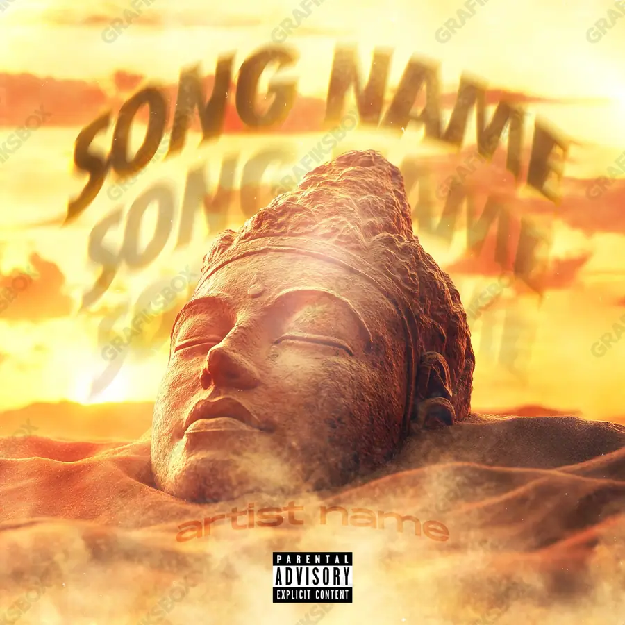 Premade album cover “Buddha Head” — a close portrait built around the eyes in an orange palette