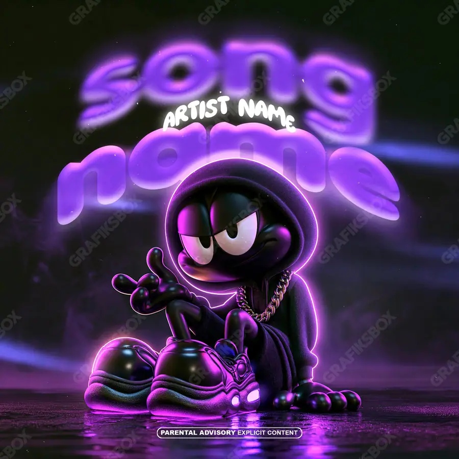 Portada de álbum prediseñada «Bass Alien» — imágenes duras en un encuadre de tonos bajos, en tonos violetas