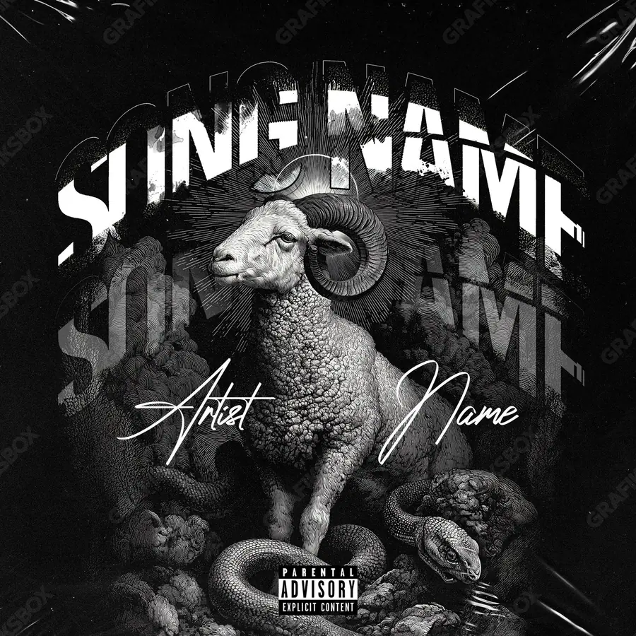 Premade album cover “Wise Goat” — an original visual idea with no close match in the catalogue in a black and white palette