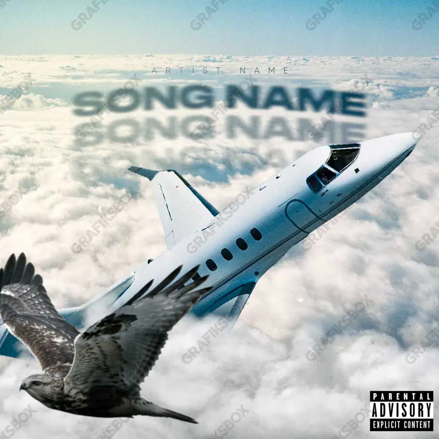 Premade album cover “In the Sky” — a calm natural scene with room to breathe in a blue palette