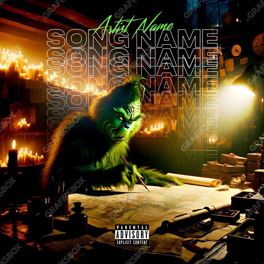 Premade album cover “Grinch Plans” — a subject with a character of its own in orange shades
