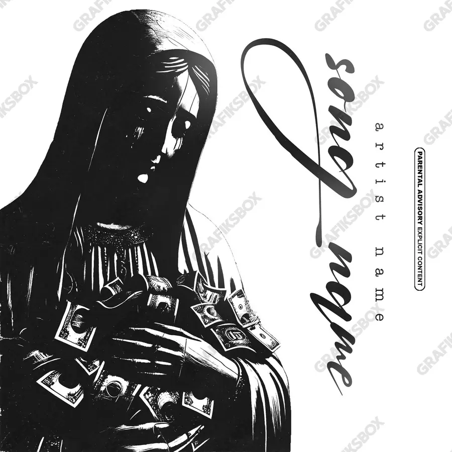 Купить обложку для трека «Saint Hustler» — яркий кадр, в чёрно-белом